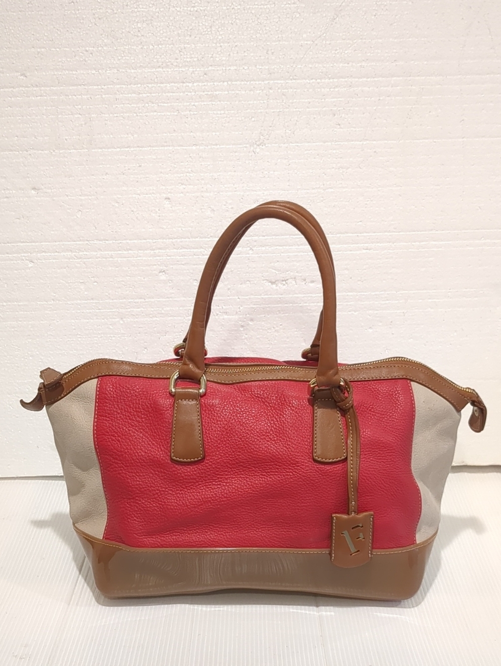 Furla Color block Soft Leather Satchel with Tan Rubber Base & Feet